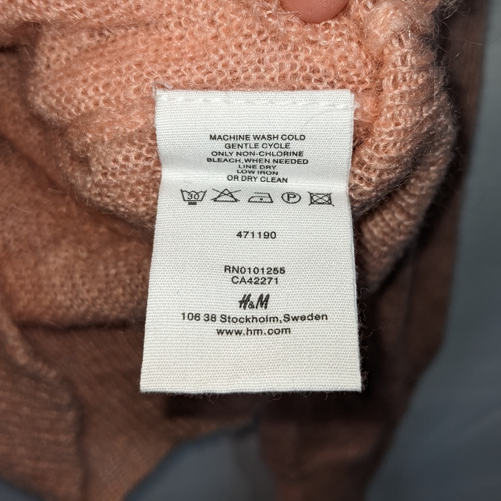 H&M Divided Peach Mohair Blend Open Knit Long Sleeve Sweater Size 6 Small - Picture 7 of 9